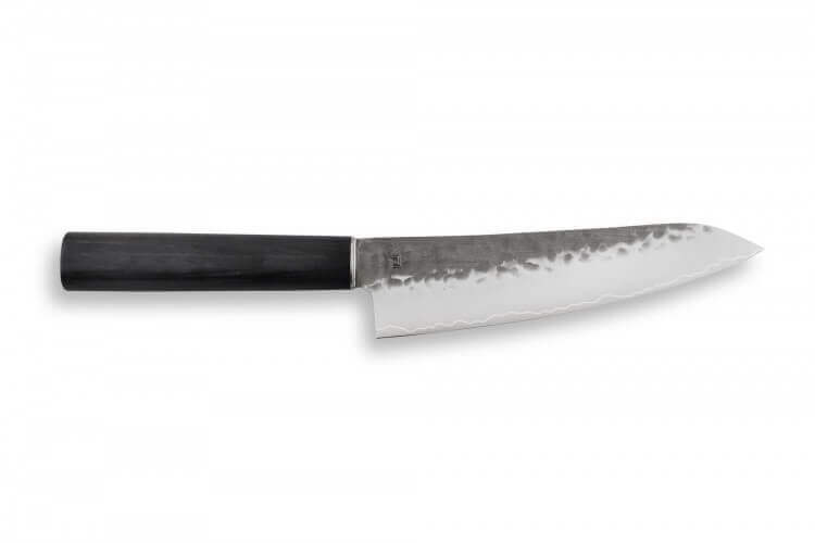 Couteau santoku japonais Shizu Hamono Yamato martelé 18cm manche sombre