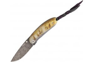 Couteau pliant LionSteel Mini acier damas manche corne de bélier 8cm