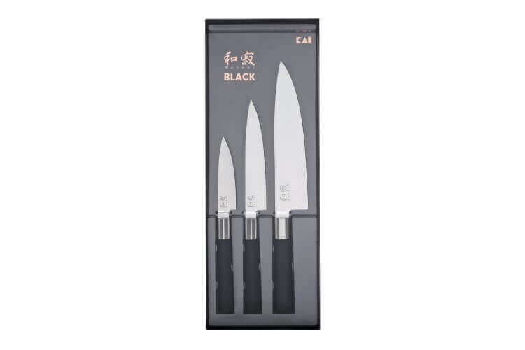 Coffret 3 couteaux Kai Wasabi Black : Universel 10cm et 15cm et Chef 20cm