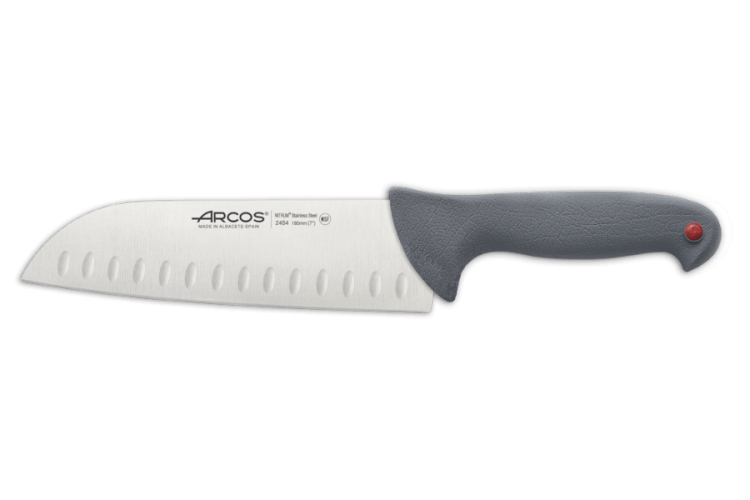 Couteau santoku professionnel Arcos Colour Prof alv&eacute;ol&eacute; 18cm