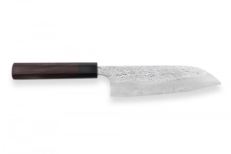Couteau santoku japonais artisanal martelé Yu Kurosaki Shizuku 16.5cm acier SG2