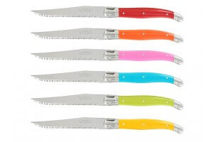 Bloc de 6 couteaux à steak microdentés Laguiole par André Verdier Printemps multicolore