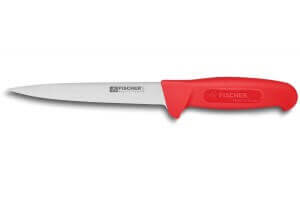 Couteau à désosser professionnel Fischer HACCP lame usée 17cm manche rouge