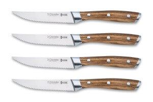 Set de 4 couteaux à steak 3 Claveles Kobe 11,5cm acier inox manche châtaignier