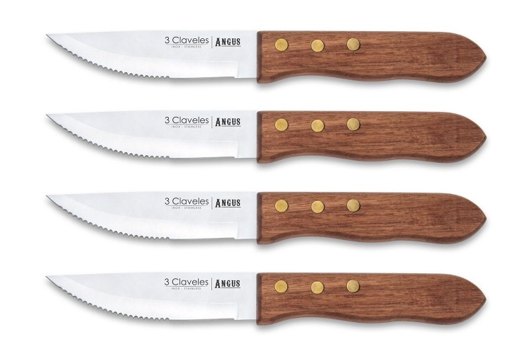 Set de 4 couteaux à steak 3 Claveles Angus 12cm acier inox manche frêne