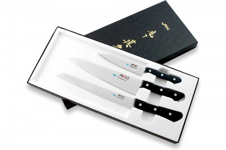 Coffret 3 couteaux japonais MAC Chef : Universel + Chef + Pain