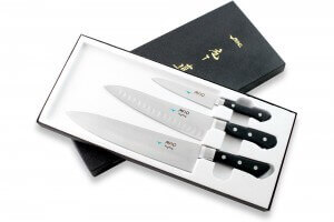 Coffret de 3 couteaux japonais MAC Professional office + chef alvéolé 20cm + chef 24cm