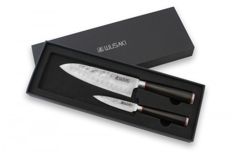 Coffret 2 couteaux Wusaki Ebony AUS8 ébène Santoku + Office