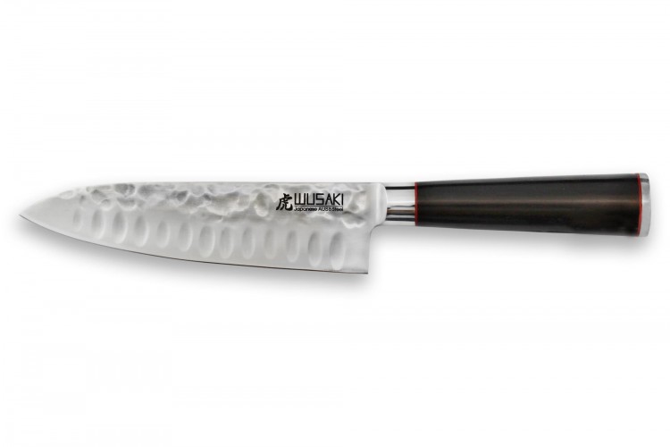 Couteau santoku Wusaki Ebony AUS8 17cm alvéolé manche ébène vernis