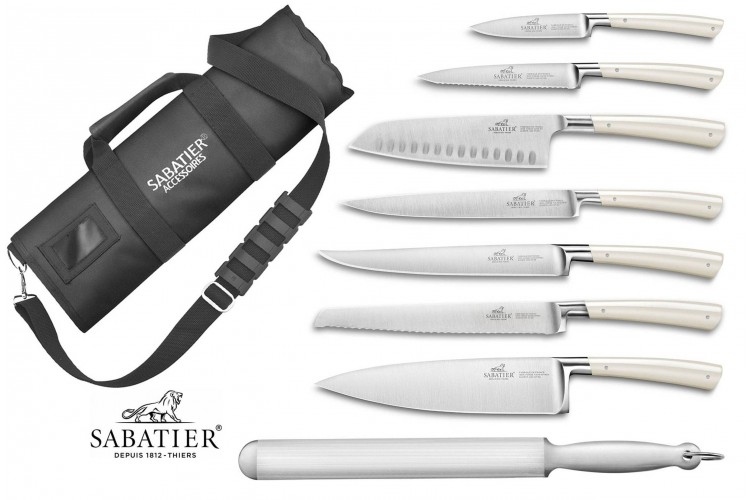 Mallette cuisinier Sabatier Edonist Perle 7 couteaux fabrication française + 1 fusil