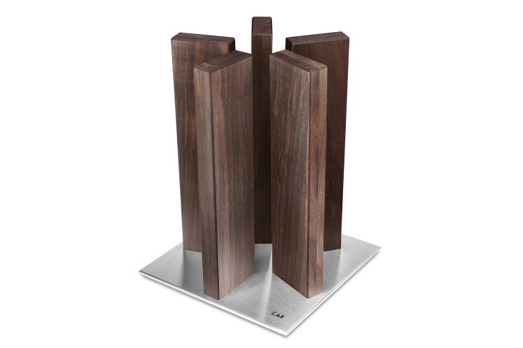 Bloc vide KAI Stonehenge aimant&eacute; noyer et inox pour 10 couteaux