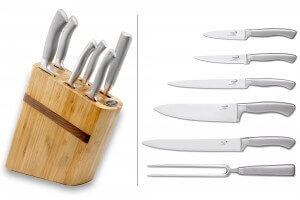 Bloc en bois de 5 couteaux + 1 fourchette Déglon Oryx design monobloc