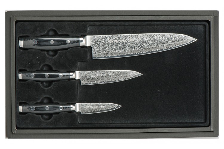 Coffret 3 couteaux japonais Yaxell GOU : Chef 21cm + Universel 12cm + Office 8cm