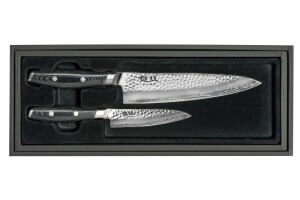 Coffret 2 couteaux japonais Yaxell Tsuchimon martelés : Chef 20cm + Universel 12cm