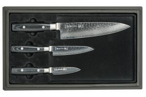Coffret 3 couteaux japonais Yaxell Zen damas : Chef 20cm + Universel 12cm + Office 10cm