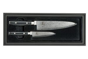 Coffret 2 couteaux japonais Yaxell RAN damas : Chef 20cm + Universel 12cm
