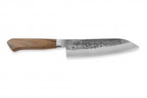 Couteau Santoku japonais artisanal Wusaki Nogami BS2 17cm manche en noyer