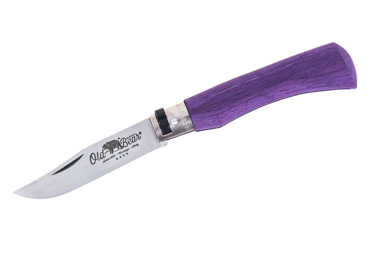 Couteau artisanal Old Bear Full Color violet manche bois d'Ayous stratifié