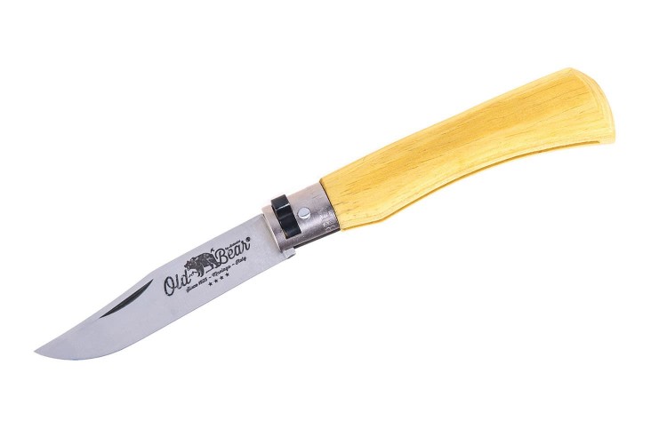 Couteau artisanal Old Bear Full Color jaune manche bois d'Ayous stratifié