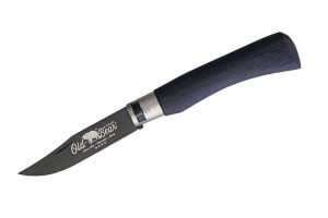 Couteau artisanal Old Bear Total Black virole grise manche bois d'Ayous stratifié