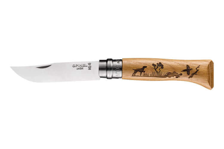 Couteau Opinel Tradition Gravures Animalia n°8 lame 8,5cm manche chêne décor chiens