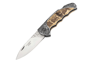 Couteau pliant Herbertz 588611 manche inox décor sangliers 11cm