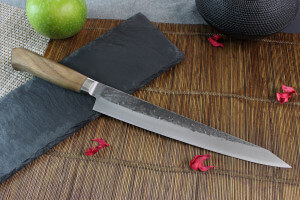 Couteau sujihiki japonais artisanal Wusaki Nogami BS2 24cm manche en noyer