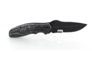 Couteau pliant Herbertz 582212 lame noire manche inox décor loup 12cm