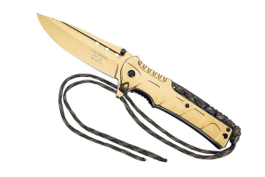 Couteau pliant Herbertz 567112 manche inox doré 12cm + lacet paracord