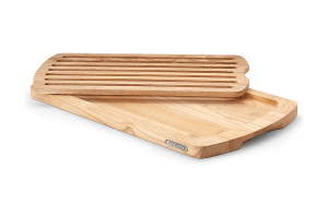 Planche à pain Continenta en bois d'hévéa 45x26x2cm + grille ramasse-miettes
