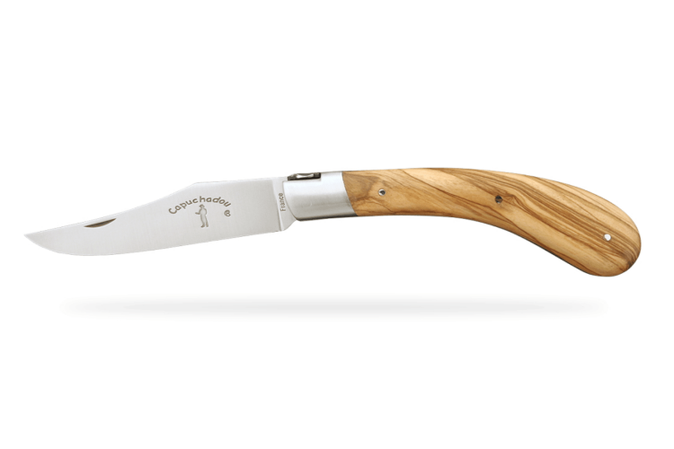 Couteau pliant artisanal Capuchadou acier sandvik manche bois d'olivier 12cm