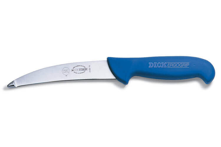 Couteau à tripes Dick Ergogrip lame courbée 15cm manche bleu