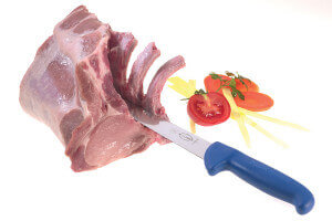 Couteau à tripes Dick Ergogrip lame courbée 15cm manche bleu