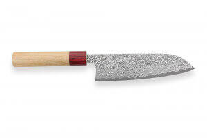 Couteau santoku japonais artisanal Yoshimi Kato 17cm VG10 Nickel Damascus cerisier