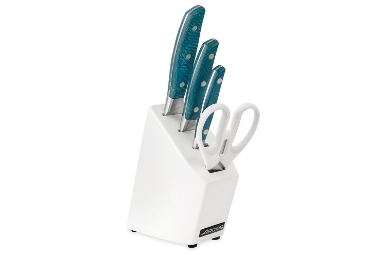 Bloc blanc laqu&eacute; de 3 couteaux et 1 ciseaux Arcos Brooklyn