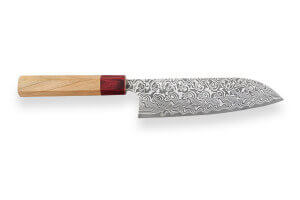 Couteau santoku japonais artisanal Yoshimi Kato 17cm SG2 Damascus cerisier