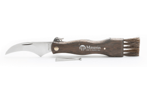 Couteau pliant à champignons Maserin manche noyer 11cm + brosse intégrée