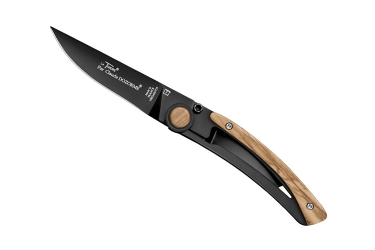 Couteau pliant Le Thiers Liner Lock Claude Dozorme acier noir bois d'olivier 10,5cm
