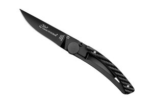 Couteau pliant Le Thiers Liner Lock Claude Dozorme acier noir manche carbone 10,5cm