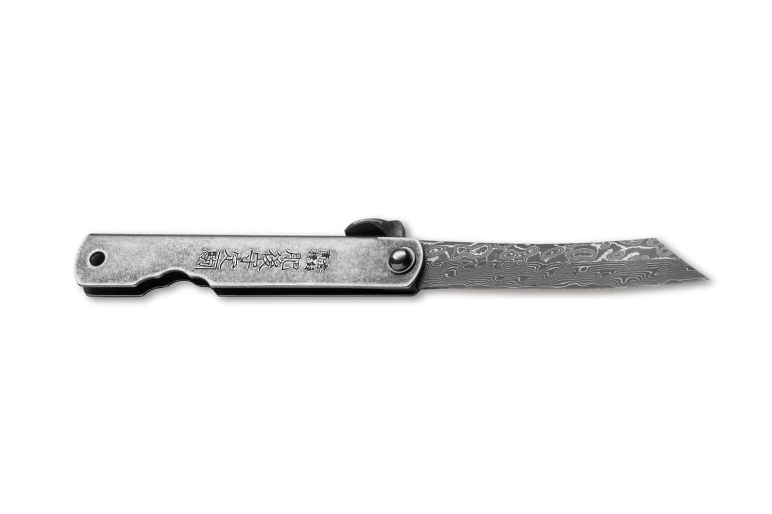 Couteau de poche pliant avec lame de 8,5 cm en acier damas gris