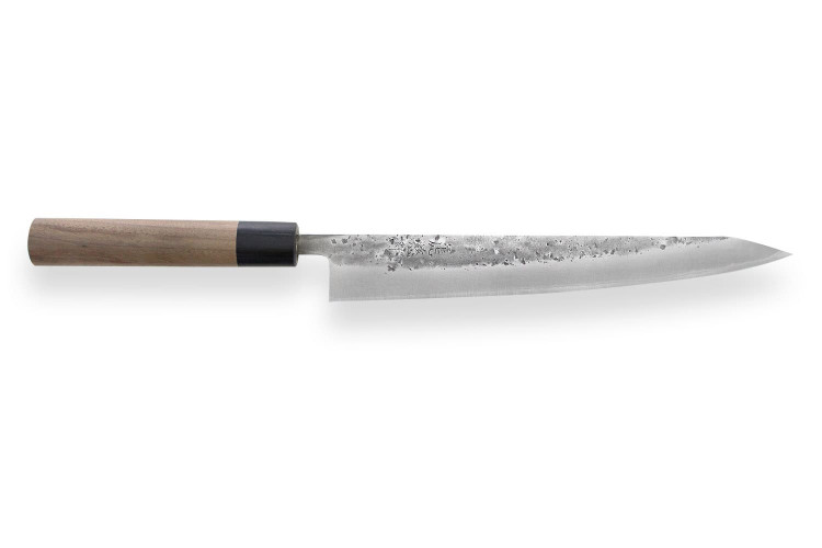 Couteau sujihiki japonais artisanal Wusaki Nakata BS2 24cm manche en noyer