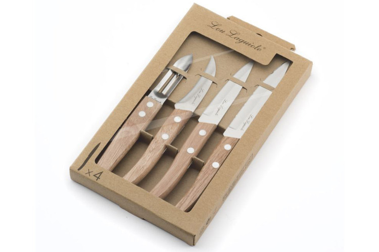Coffret Lou Laguiole Essentiel 4 couteaux FOREST bois nature