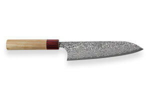 Couteau de chef japonais artisanal Yoshimi Kato 18cm VG10 Nickel Damascus cerisier
