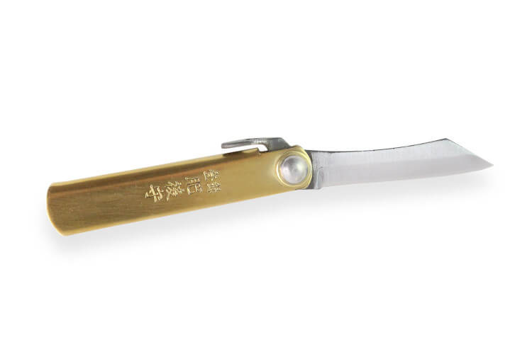 Couteau de poche Higonokami Kanetsune 4cm acier SK-5 manche laiton