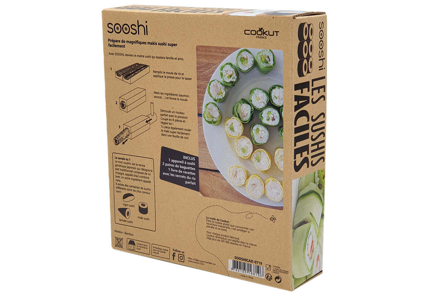 Set à sushis, Kit de fabrication de sushis en Bamboe de 9 pièces,  comprenant 2 nattes