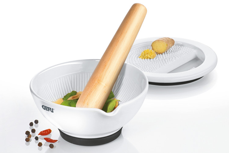 Mortier en porcelaine Gefu Suri avec r&acirc;pe int&eacute;gr&eacute;e - Diam&egrave;tre 13,5cm