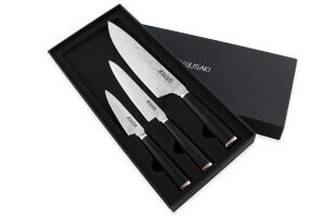Coffret 3 couteaux Wusaki Hayato X50 manches G10 Chef + Universel + Office