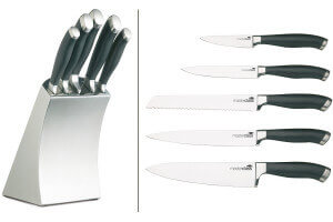 Bloc design acier brossé Masterclass Trojan 5 couteaux de cuisine