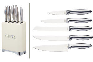 Bloc 5 couteaux acier inoxydable Kitchen Craft Lovello blanc cassé