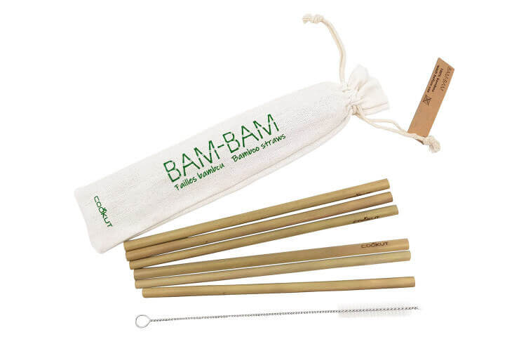 Set 6 pailles en bambou Cookut Bam-Bam + brosse de nettoyage et sac de rangement